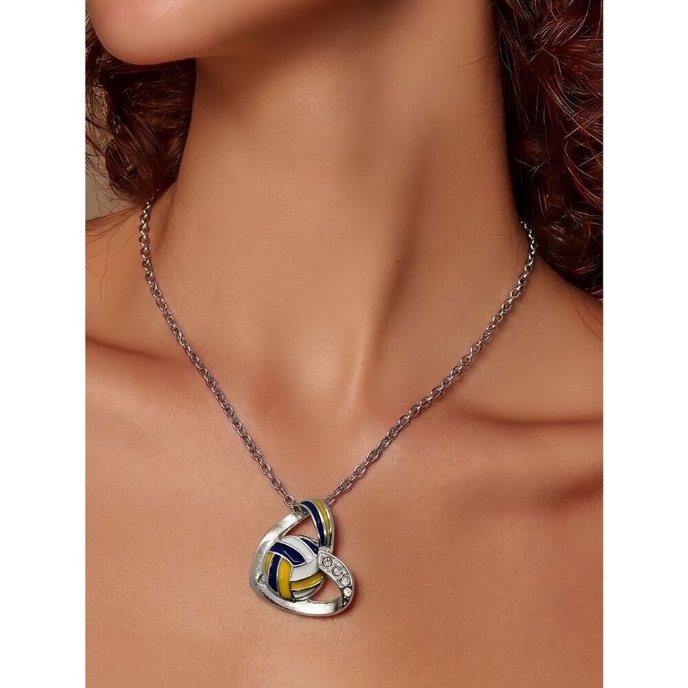 Volleyball Heart Pendant Gift VB Player Silver Necklace Beach Sand Team Sport